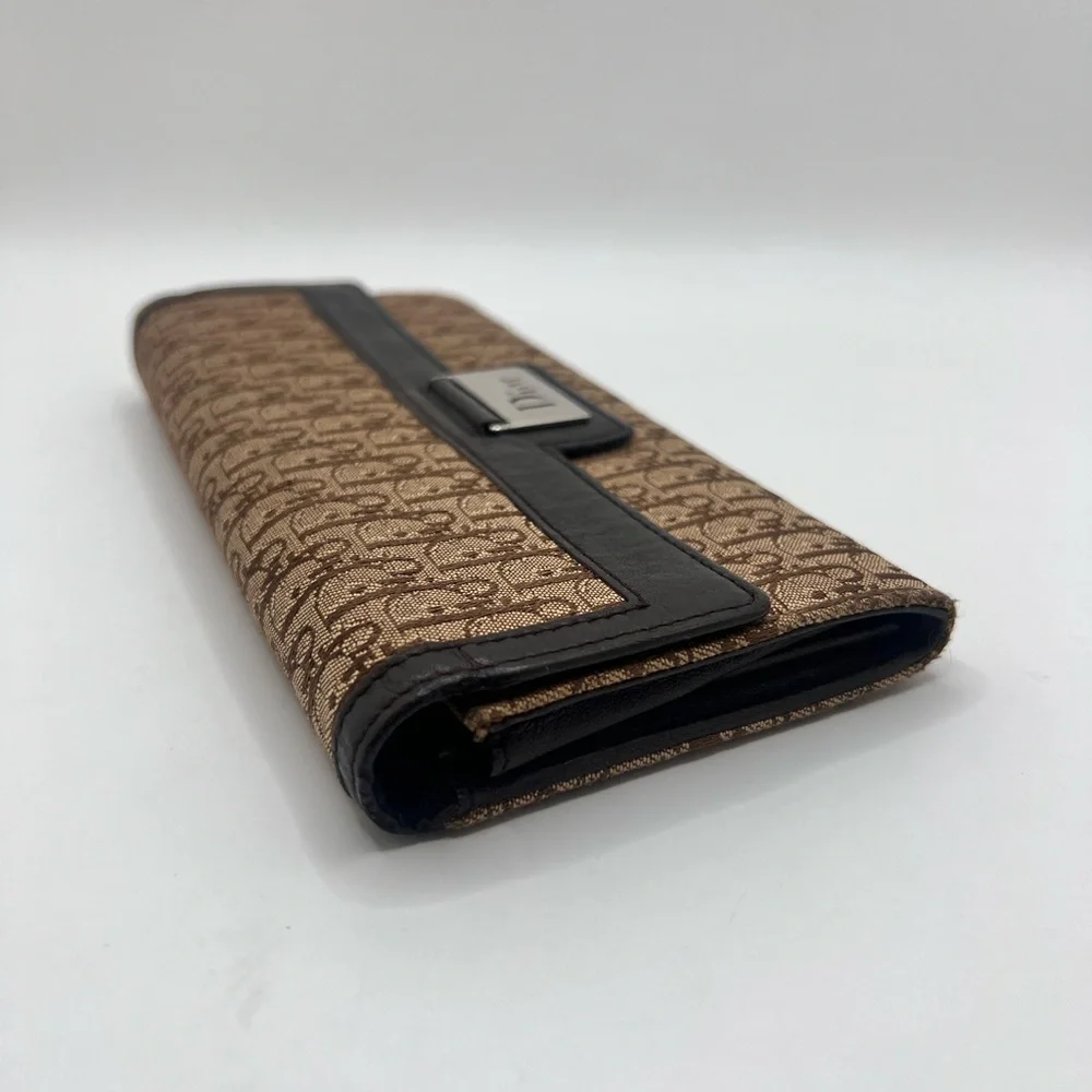 Authentic Christian DIOR Canvas x Leather Monogram Folding Long Wallet